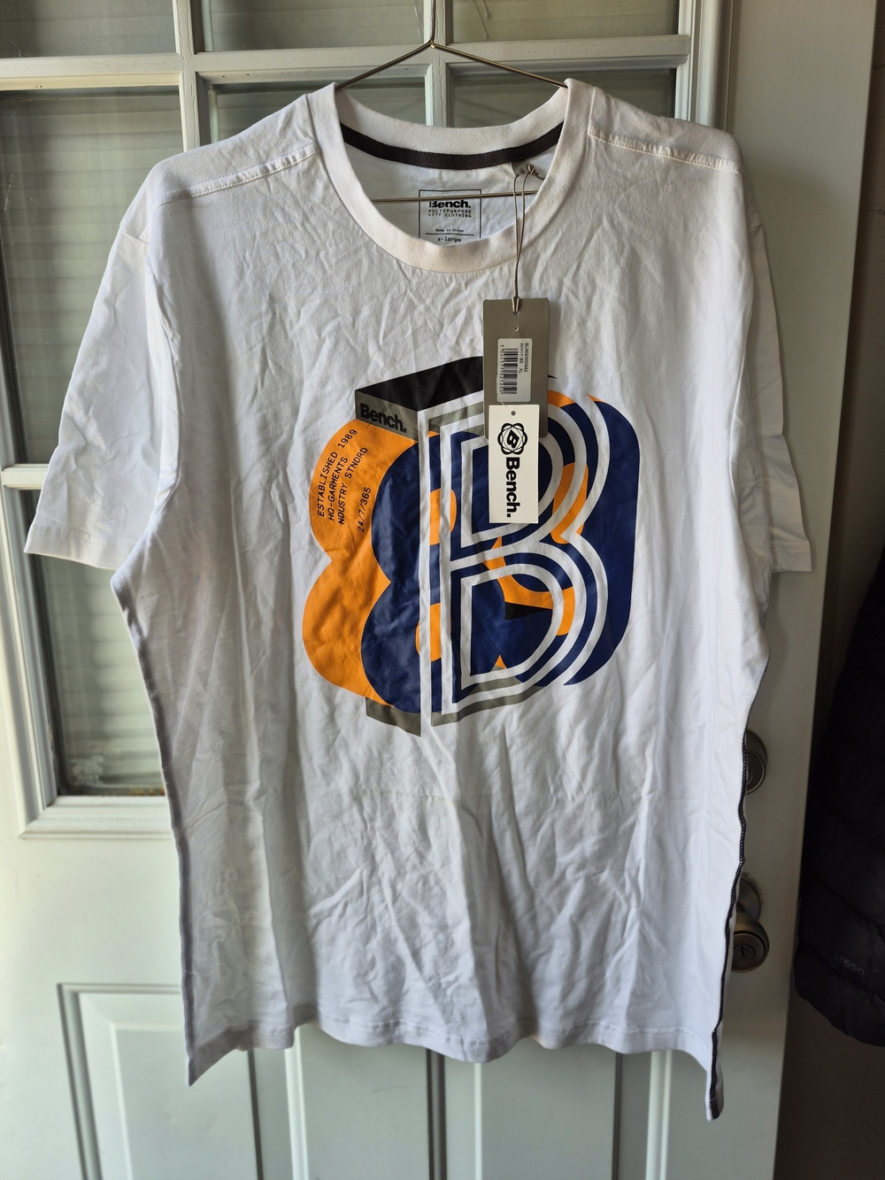 Bench White Crewneck T-Shirt with Black Logo Tag